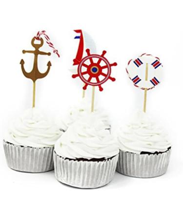 SWOOMEY 24pcs Nautical Cupcake Toppers Top Hat Nautical Theme Party Picks Nautical Cupcake Picks Nautical Cake Topper Birthday Nautical Topper With Line Ocean - Buy Online on GoSupps.com