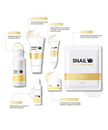 6pcs Snail Essence Skin Care Kit with Cleansing Gel Toner Eye Cream Serum Essence Cream and Face Mask Korean Skin Care Set Moisturizing & Nourishing Minimizes the Look of Wrinkles - Buy Online on GoSupps.com