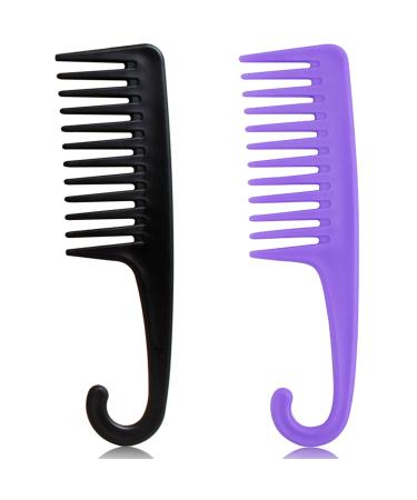 2PCS Large Wide Tooth Comb  Shower Combs with Hook for Wet Curly Hair  Premium Big Hair Brush Combs to Detangle Curls  Conair Women Detangler Comb for Detangling Wigs  Styling Dry Thick Long Cabello