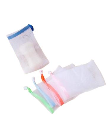 TOPBATHY 5pcs Exfoliating Mesh Soap Saver Pouch Bubble Foam Net Handmade Soap Mesh Bag (Green + Blue + Orange + Pink + Sky-Blue)