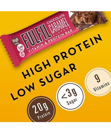 Fulfil Chocolate Caramel Protein Bar - 15 Bars, 20g Protein, 9 Vitamins, Low Sugar - 55g - Buy Online on GoSupps.com