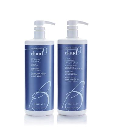Brocato Cloud 9 Restoring Shampoo + Conditioner Duo, 32 Fl Oz, By Beautopia Hair - Adds Moisture, Shine & Volume - For Damaged, Dry, Normal to Oily Hair, Color Safe