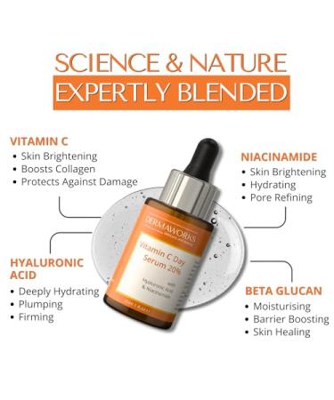 DERMAWORKS Vitamin C Face Serum - Brightening & Anti-Aging Serum with Hyaluronic Acid & Niacinamide - 30ml Dark Spot Corrector - Buy Online on GoSupps.com