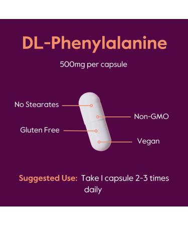 BESTVITE DL-Phenylalanine 500mg (240 Vegetarian Capsules) (2-Pack) - No Stearates - No Fillers - Vegan - Gluten Free - Non GMO 1 Count (Pack of 240) - Buy Online on GoSupps.com