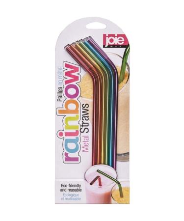 Joie MSC 6 Pieces Rainbow Stainless Steel Reusable Straws with Cleaning Brush