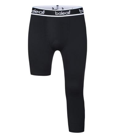 BALEAF 3/4 Youth Boys Compression Leggings Athletic Training Capris Tights Pants Kids Basketball Football Base Layer Medium Black: 3/4 Long Left & Short Half Right