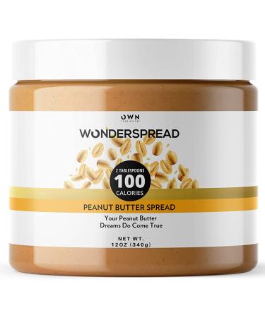Wonderspread Half-Calorie Gourmet Peanut Butter, Only 100 Calories per 2 tablespoons, 1g Net Carbs, No Palm Oil, 12 Oz