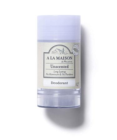 A La Maison de Provence Natural Aluminum-Free Deodorant | Unscented | Traditional French Milled Formula | Long Lasting Safe and Effective | Free of SLS, Parabens and Sulfates (1 Pack) 2.4 Ounce