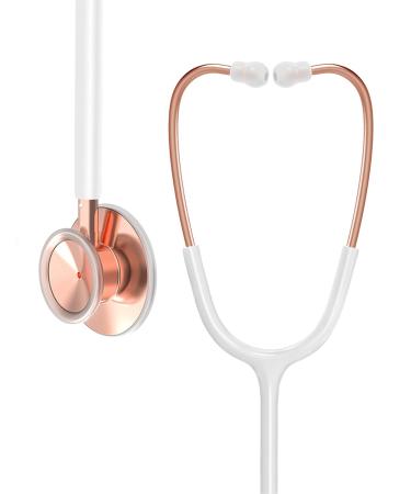 Clairre Stethoscope Rose Gold Gift for Doctors Nurses Adults Nursing Students, Dual Head for Cardiology Medical Diagnostic Cardiac Clinical Home Health Use, White Tube