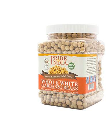 Indian Whole White Garbanzo Beans by Pride of India Natural chickpeas Gluten & GMO-Free Fiber-rich Desiccant Free - Plant-Based Protein 3 Pound (48 oz.) Jar