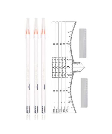 Microblading Eyebrow Pencil Kits Soft White Brow Mapping Marker Liner with Blade and Sticky Ruler 10 Pack