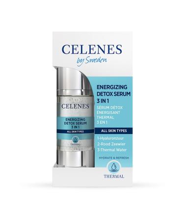 Celenes by Sweden Thermal Energizing Detox Serum 3-in-1 - Hyaluronic Acid Red Algae & Natural Thermal Water for Hydration and Protection - Suitable for Sensitive Skin - 30ml