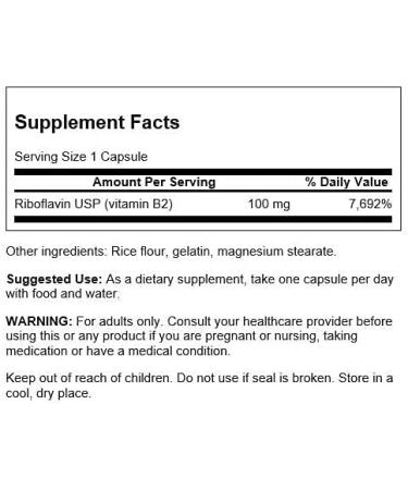 Swanson Vitamin B2 Supplement (Riboflavin) - 100 Capsules, 100mg - Vision & Thyroid Support for Energy Metabolism - Buy Online on GoSupps.com