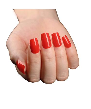 Dajidafu Press-on Fingernails Fashionable Scratch Resistant False Nail Set Full Cover Wearable Adjustable Manicure Stickers Red