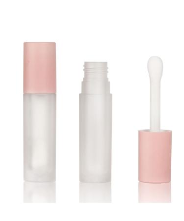 Cosidea 24 pieces empty 5 ml large brush-lip glass tubes pink round lip gloss tubes container with a large chicken base cosmetic packaging container Clear Bottle Pink cap