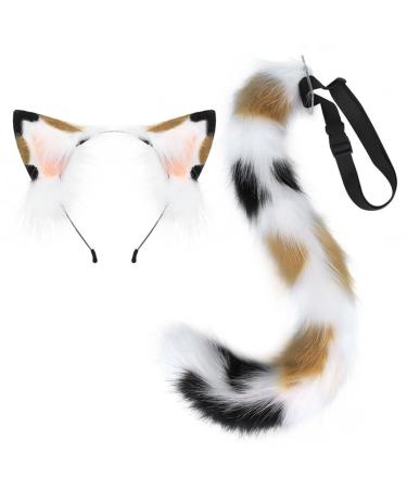 TQUXNGA Animal Cosplay Costumes Faux Furs Cat Foxes Wolf Furry Tail and Ears Headband for Halloween Party Costume Accessories Calico cat suit