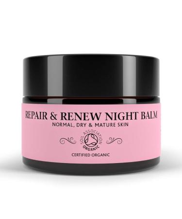 Repair & Renew Night Balm - Rejuvenating Cream Anti Ageing Face Moisturiser for Hyrdating Dry Sensitive or Mature Skin - 100% Natural & Certified Organic (30g)