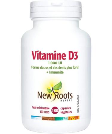 New Roots Herbal - Vitamin D3 1000 IU 180 Capsules - Helps in the Development and Maintenance of Bones and Teeth - Helps to Maintain and Support Immune Function - Buy Online on GoSupps.com