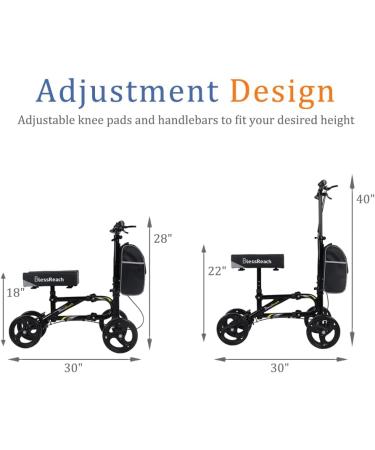 BlessReach Economy Knee Scooter - Steerable Knee Walker for Foot Injuries - Compact Crutch Alternative with Dual Braking System (Black) - Buy Online on GoSupps.com