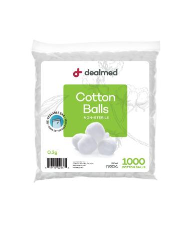 Dealmed Cotton Balls  1000 Count Medium Cotton Balls, Non-Sterile Bag of Cotton Balls in Easy to Access Zip-Locked Bag, Great for Skin Prep, Wound Cleansing, and DIY Needs 1000 Count (Pack of 1)