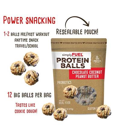 simplyFUEL Whole Food Protein Balls with Probiotics - 12 Balls - Chocolate Coconut Peanut Butter - 9.6 Oz. - Buy Online on GoSupps.com