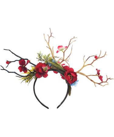 Lurrose headband Branch Antler Headdress Elf Flower Headwear antler flower floral hair garland Forest Hair Accessory christmas party favor halloween headpiece antlers plastic Fairy - Buy Online on GoSupps.com