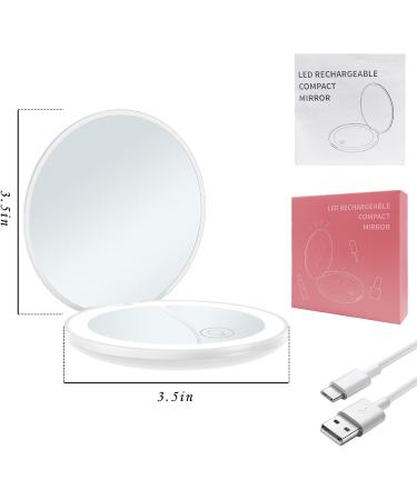 YUEARN LED Compact Mirror with Dimmable Lights, Double Sided 1/10x Magnification, Type-C Charging - Travel Makeup Mirror for Handbag - Buy Online on GoSupps.com