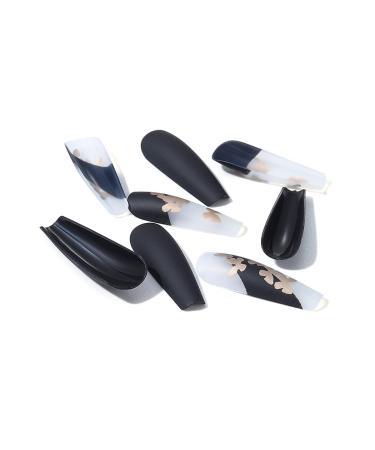 Brishow Black Long Artificial Nails with Gold Butterfly - 24 Ballerina Press-On Acrylic Nails for Women & Girls - Buy Online on GoSupps.com