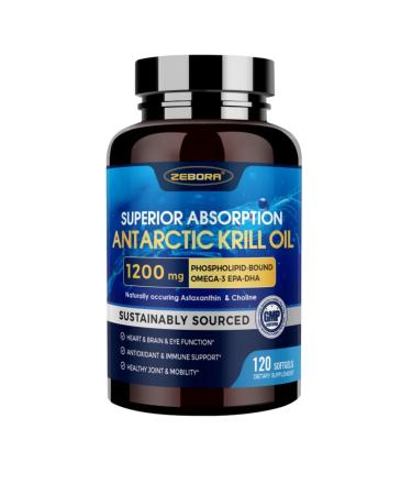 Krill Oil 1200 mg Omega 3 Supplement Krill Oil Omega 3 with High Absorption EPA DHA Astaxanthin & Phospholipids Supports Heart & Joint Health No Fishy Aftertaste - 120 Softgels (60 Servings) 120 Count (Pack of 1)