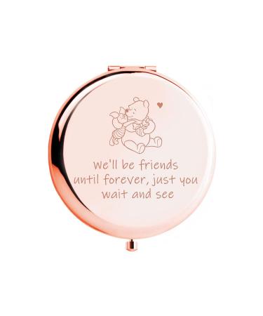 Funny Little Bear We'll be Friends Until Forever Travel Compact Pocket Makeup Mirror  Winnie The Pooh Engraved Compact Mirror for Sister Women Best Friends Girls Daughter Birthday