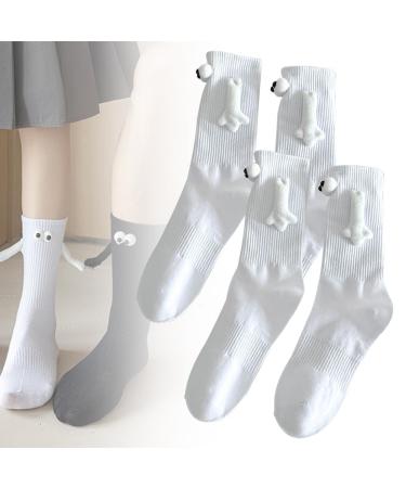AIIONP Hand In Hand Socks Magnetic Couple Socks Couple Holding Hands Funny Socks Mid-tube Socks Magnetic 3D Doll Socks One Size White 2 Pair