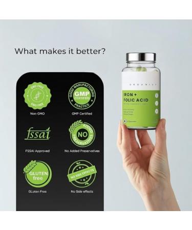 Iron + Folic Acid Supplement with Zinc Vitamin C & Vitamin B12 | 60 Veg Capsules | Supports Immunity and Energy | Enhances Iron Absorption| for Both Men & Women - Buy Online on GoSupps.com