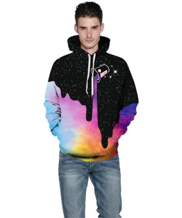 Bigfanshu Women's Sweaters 3D Gradation Print Long Sleeves Hooded Pullover Sweatshirt Blouse Tops Black - Buy Online on GoSupps.com