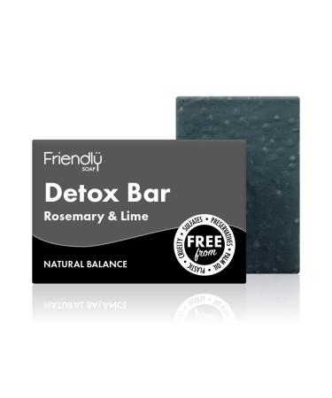 Friendly Soap - Natural Charcoal Detox Bar Absorbent & Restorative Handmade with Activated Charcoal Powder & Shea Butter No Sulfates & Palm Oil Vegan Eco-Friendly Recyclable Packaging 95g Bar Detox Lime 95 g (Pack of 1)