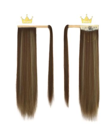 Premium 24-Inch Brown & Blonde Clip-In Ponytail Extensions | Smooth Artificial Hair Braid Wrap | Long Natural Hairpieces for Instant Style - Buy Online on GoSupps.com
