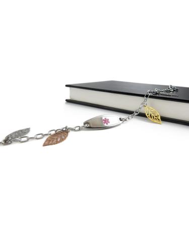 Customized Women's Sulfa Allergy Alert Bracelet | Pre-Engraved Steel Leaves | Wallet Card Included - Shop Internationally - Buy Online on GoSupps.com