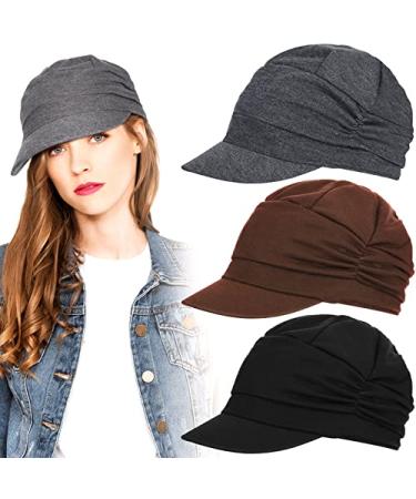 3 Pieces Women Newsboy Cabbie Cap Vintage Beret Hats for Women Winter Baseball Cap Painter Visor Hats for Hair Loss Women Black, Grey, Coffee