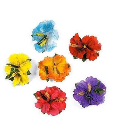 Hula Girl Hibiscus Color Assorted Flower Island Theme Hair Clips Event Decoration Supplies (12 Pack)