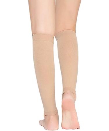 TOFLY Calf Compression Sleeve 20-30mmHg for Men & Women - 1 Pair, Footless Compression Socks for Leg Support, Pain Relief, Varicose Veins - Beige - S to 5XL - Buy Online on GoSupps.com
