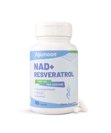 Agumoon NAD+ Supplement 1000mg Liposomal NAD Nicotinamide Riboside Supplement with Resveratrol & Quercetin for Women and Men - 90 Capsules