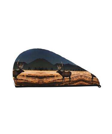 Elk in The meadow dry hair cap girls soft super absorbent elastic wrap wet hair long thick hair quick dry cap women's cap