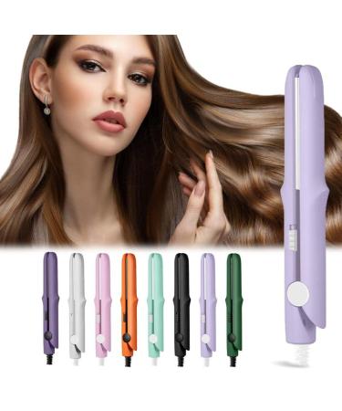 Upgraded 2-in-1 Mini Curling Wand Flat Iron Hair Straightener Mini Dual Purpose Curling Flat Iron Long-Lasting Portable Travel Curling Wand for Women Short Hair (Light Purple)