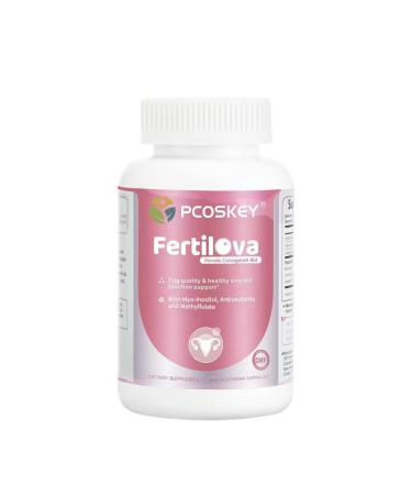 pcoskey Fertility Supplement for Women - Fertilova Egg Quality & Ovarian Support with Myo-Inositol Methylfolate CoQ10 | Vegan Prenatal Vitamins | 120 Capsules | Non-GMO Made in USA