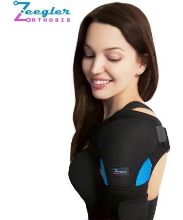Shoulder Brace for Women and Men - Support for Rotator Cuff, AC Joint Pain Relief, Dislocated Shoulder - Compression Sleeve Arm Immobilizer with Ice Pocket and Stability Strap - Blue S/M - Free Extension | Left-Right - Buy Online on GoSupps.com