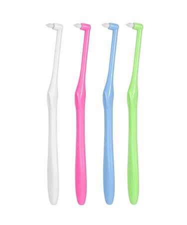 Rnitle Tuft toothbrush incorporated brush interdental space to the toothbrush for orthodontic bridges and bridges interdental space brush for detail cleaning (4 pieces) blue+green white+pink