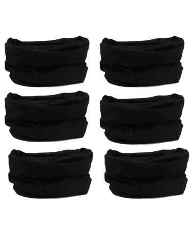 6pcs Magic Headband Face Mask Head Wrap Elastic Bandana Outdoor Headwear Sport Scarf Neck Gaiter UV Resistence for Workout 6pcs Black