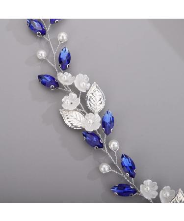 Beryuan Blue Crystal Wedding Hair Vine - Floral Leaf Design for Bride, Bridesmaid, Women & Girls - Pearls & Crystals Hair Accessory - Buy Online on GoSupps.com