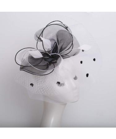 Women's Kentucky Derby Hat - Organza Two-Way Wear with Flower Accent - Black/White (Medium) - Buy Online on GoSupps.com