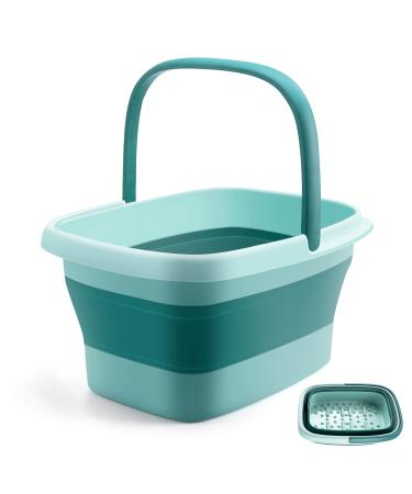 Collapsible Foot Bath Basin for Soaking Feet  15L/4 Gallons Foot Bath Collapsible Foot Soak Tub with Handle  Sturdy Durable Plastic Foot Bucket with Massage  Portable Foot Tub Green