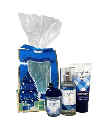 Bath & Body Works Gingham Travel Size Gift Bag Set. - Fine Fragrance Mist - Ultra Shea Body Cream - Hand Gel - Travel Size